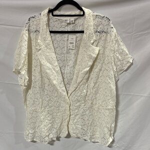 Cato Ivory Lace Short-Sleeve Blazer Top